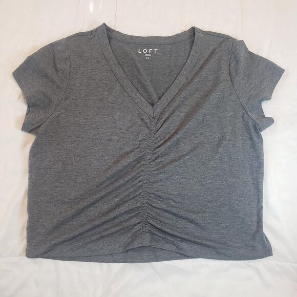 Anne Taylor Loft Women's Grey Scrunch Boxy Shirt Size XL Heather Gray V-Neck - Picture 1 of 5